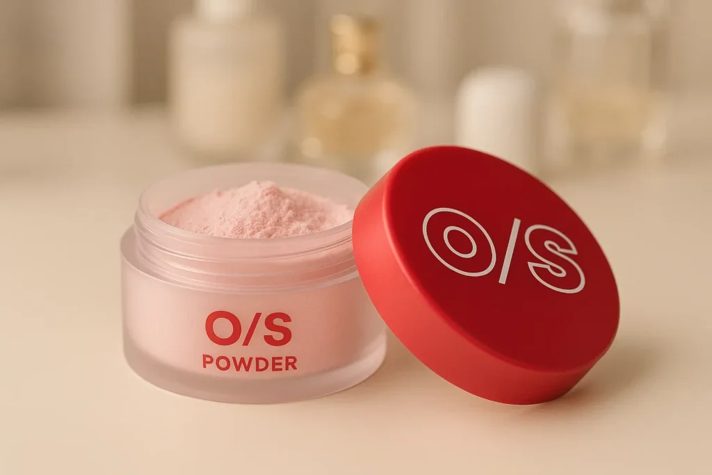 O/S Powder open jar showing pink-toned setting powder